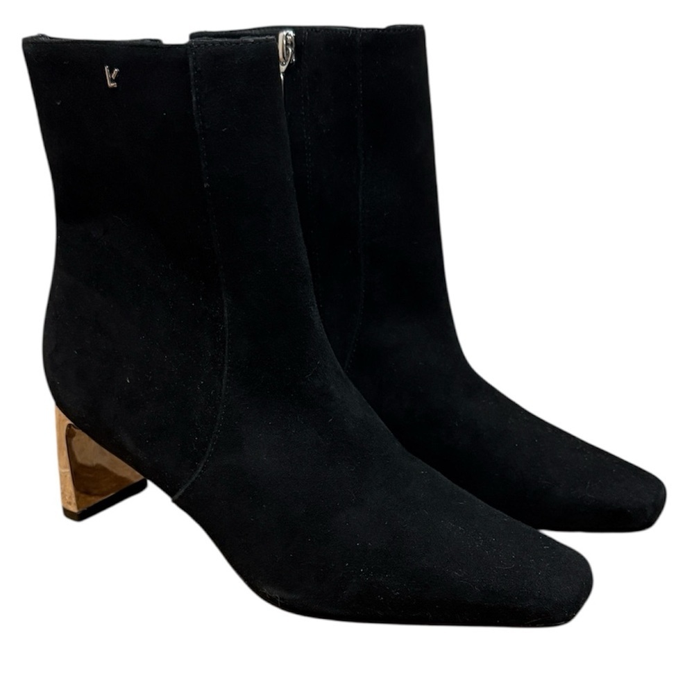 New Larroudé Alexis Bootie Black Suede Silver Heel Sz 7.5 Classic‎ Fall Staple